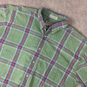 VTG Adirondack By Savile Row Shirt Mens L Green Plaid Short Sleeve Button Down